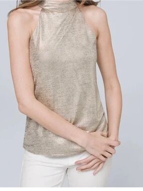 WHBM Metallic Gold Halter Neck Top Sz XL